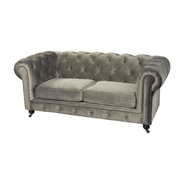 70 Gray Velvet Two Seater Fabric Sofa In Caster Legs Gray Velvet Two Seater Fabric Sofa