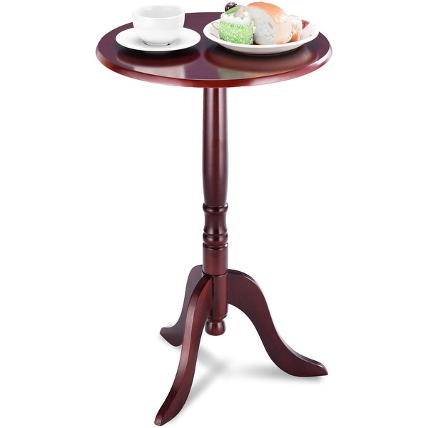 Gymax Classic Round Accent Table End Table Tea Side Table Home Mahogany - Cherry