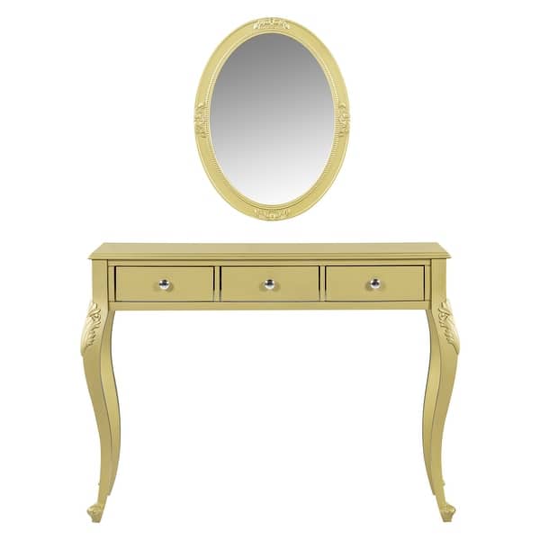 Oval Vanity Desk Mirror, Carved Frame, Sturdy, Gold, 41.0" x 17.5"