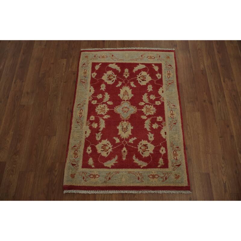 Hand Knotted Oriental 100% Wool Carpet Traditional Floral Red Peshawar Area Rug - 3' 0'' X 2' 2''
