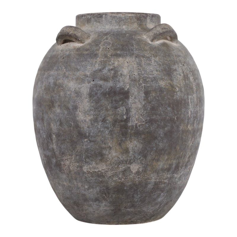 Pottery Terracotta Vase Urn Shaped Side Handle Curved Artisanal Design