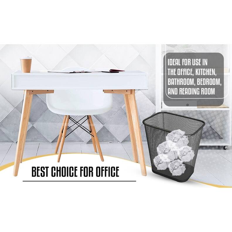 Ybm Home Steel Silver Mesh Rectangular Home Office Kitchen Bathroom Open Top Waste Basket Wire Bin Trash Can 3 Gallon 6 Pack