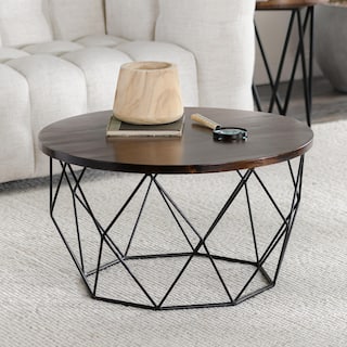 Chester Round Mango Wood Coffee Table Dark Brown by Kosas Home