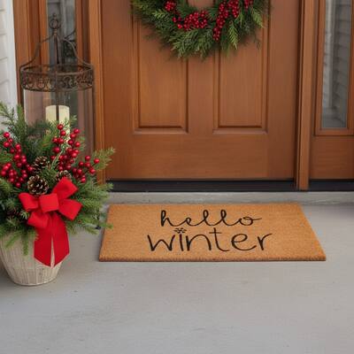 HomeRoots 24" X 36" Brown And Black Christmas Outdoor Coir Door Mat - 24.00' X '36.00