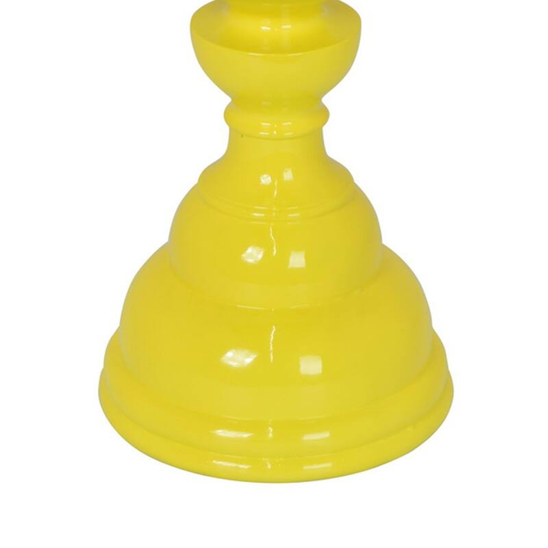 Naze Tabletop Candle Holder with Turned Accents, 23 Inch Yellow Resin