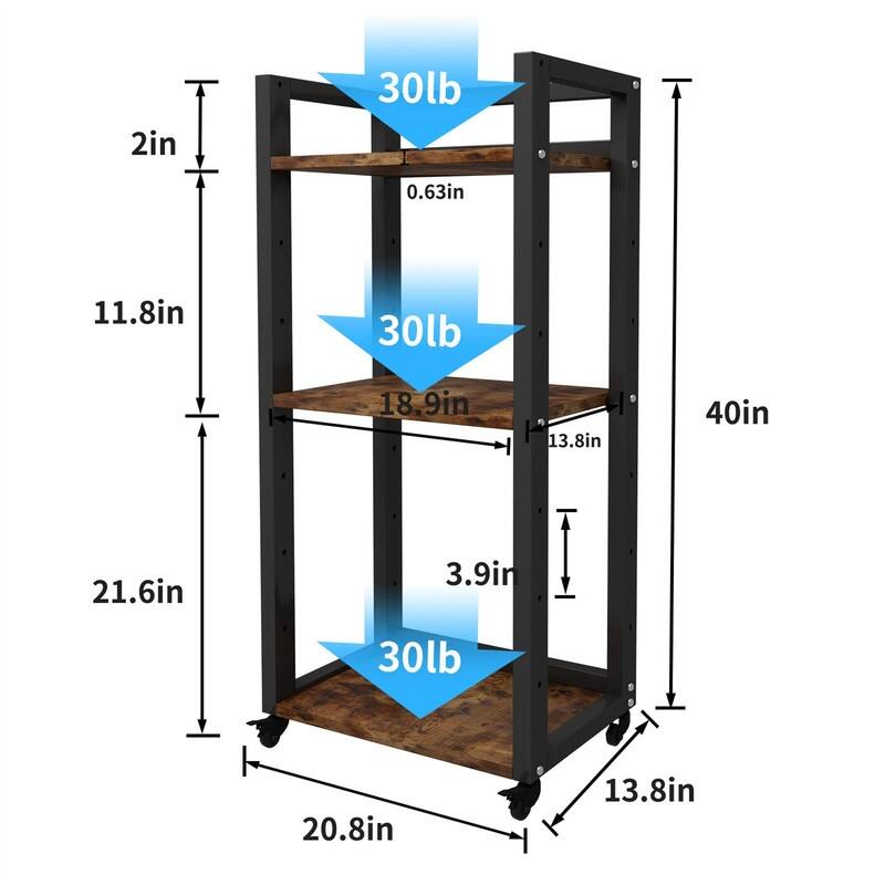 3-Tier Movable Printer Stand - 20.8 x 13.8 x 40
