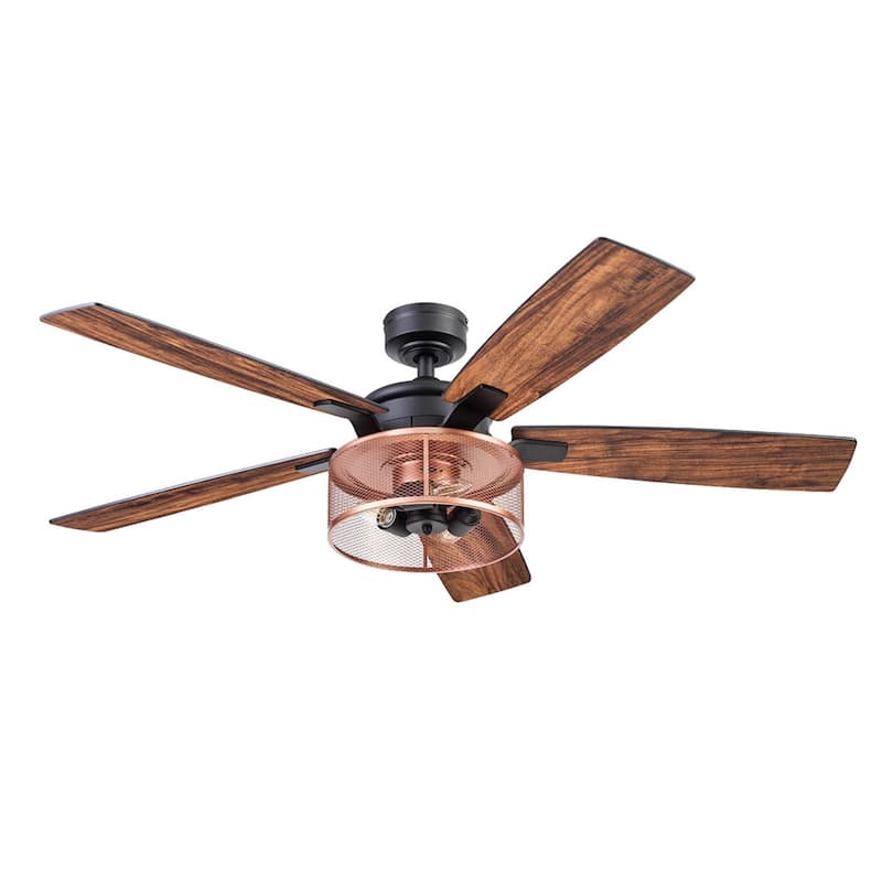 52" Honeywell Carnegie Matte Black/Copper Industrial Farmhouse LED Ceiling Fan with Light and Remote Control