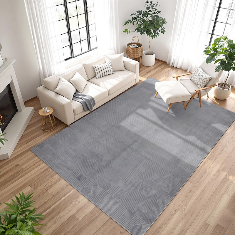 Gertmenian Arlo High Low Transitional Modern Gray Ivory Black Indoor Area Rug Collection - 6'6"x 9' - Dearra Grey - Rectangle