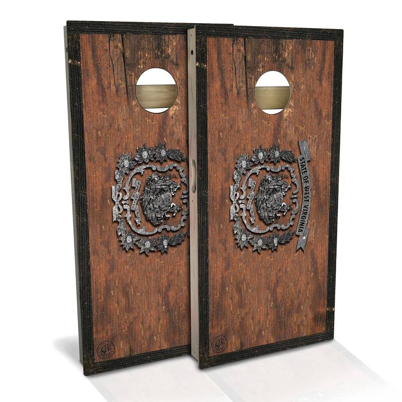 West Virginia Flag Rustic Outdoor Cornhole Board Set - All-Weather 2x4 - Include Carrying Case