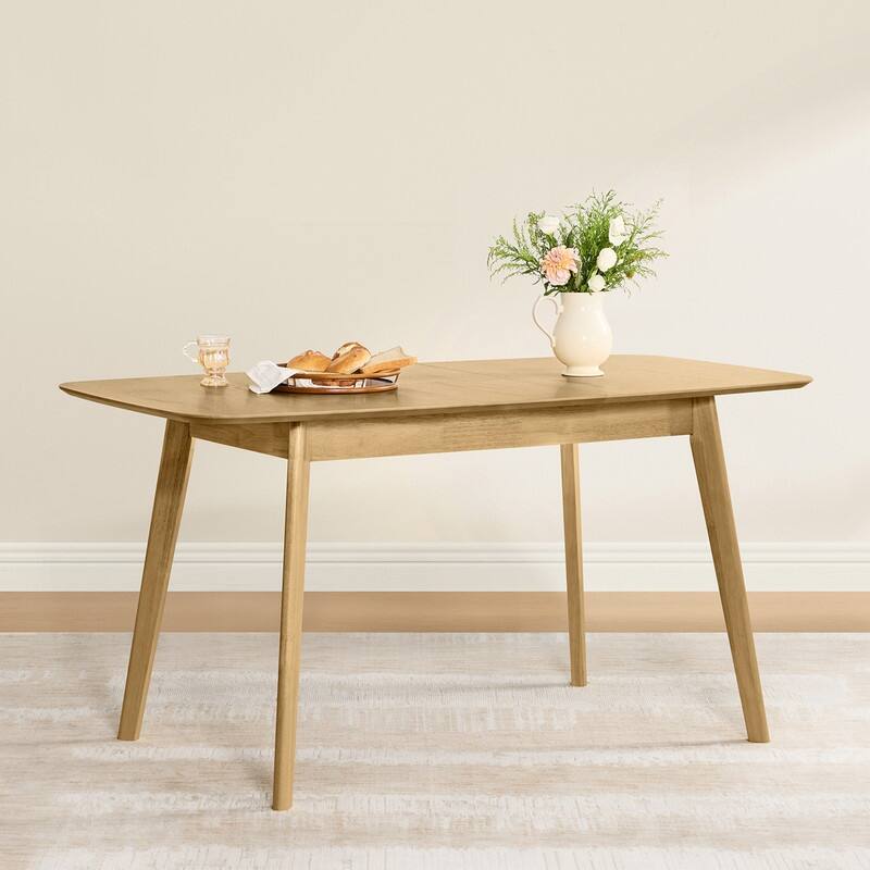 Spruce & Spring Extendable Dining Table Set with Woven Rattan Dining Chairs - 59"-75"-6 Chairs - Natural