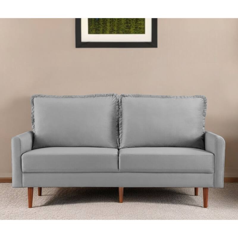 HomeRoots 69" Gray Velvet Sofa With Dark Brown Legs - 69