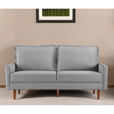 HomeRoots 69" Gray Velvet Sofa With Dark Brown Legs - 69