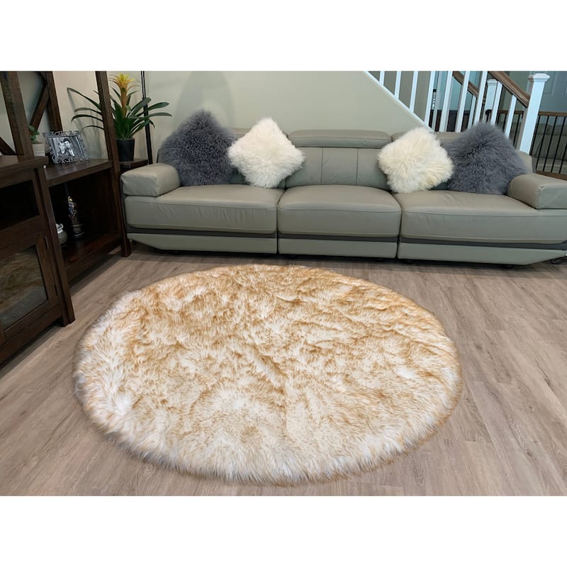 Ovella Home Premium Faux Sheepskin Shag Round Area Rug