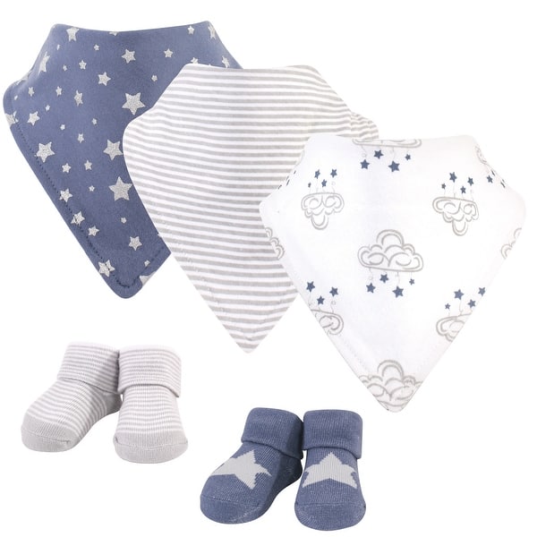 slide 1 of 1, Hudson Baby Infant Boy Cotton Bib and Sock Set 5pk, Cloud Mobile Blue, One Size - Cloud Mobile Blue - One Size One Size - Cloud Mobile Blue