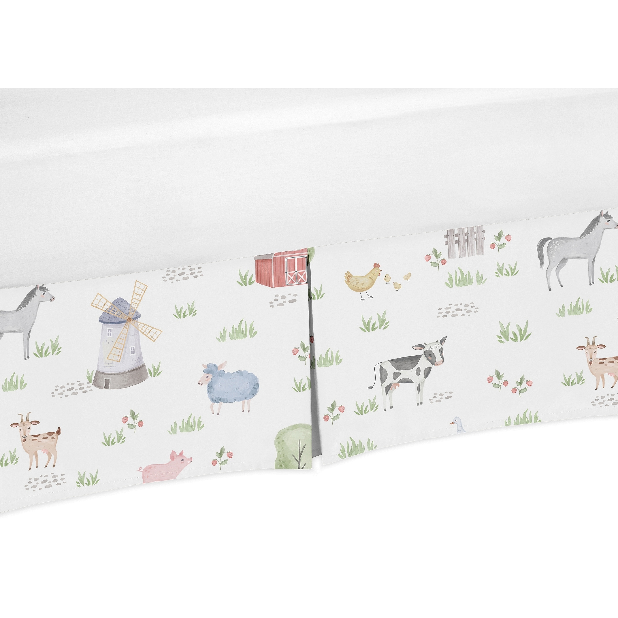 Farm Animals Collection Boy or Girl Crib Bed Skirt - Watercolor Farmhouse Horse Cow Sheep Pig