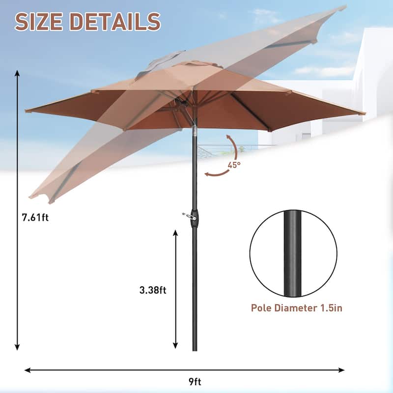 9FT Patio Umbrella with Base Included Outdoor Umbrella with Tilt and Crank