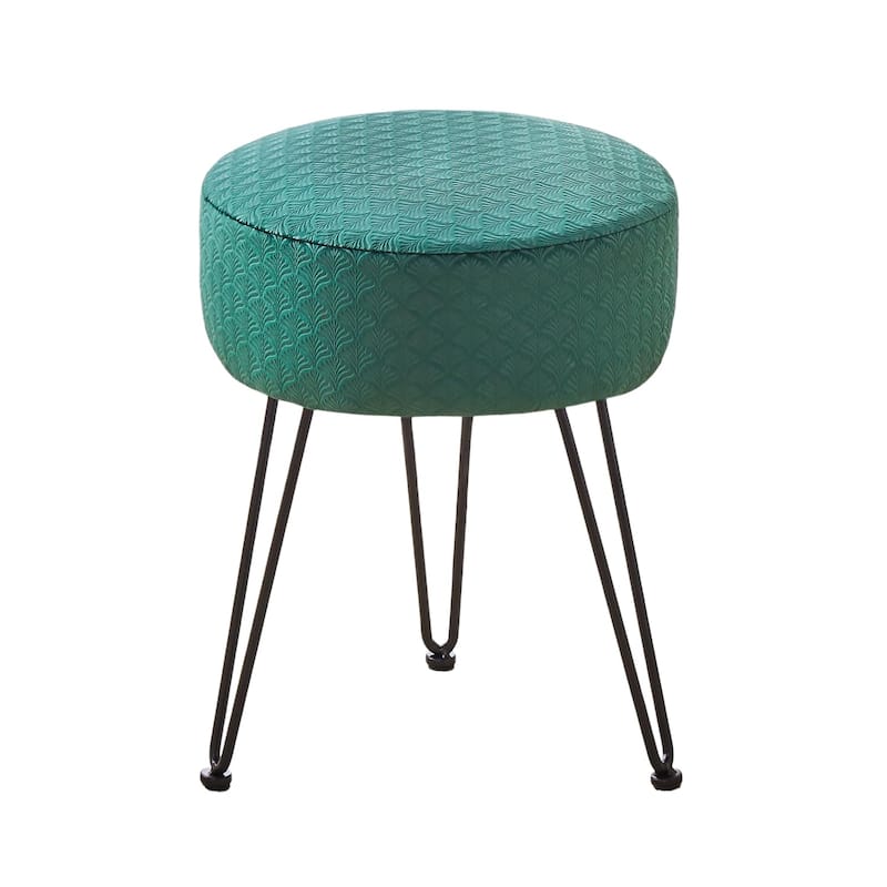 Modern Velvet Ottoman Footstool with Cushioned Seat and Metal Frame for Bedroom or Living Room - 13”L x 13”W x 17”H - Green-Black