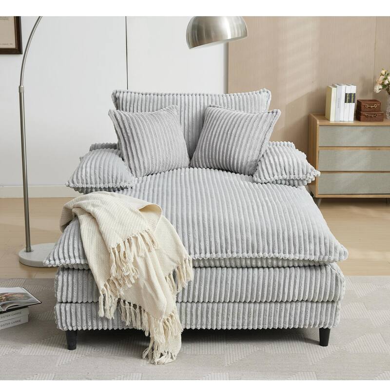 54.75" Oversized Chaise Lounge Chair, Fluffy Corduroy Sleeper Sofa with Adjustable Backrest, Deep Seat & 3 Pillows