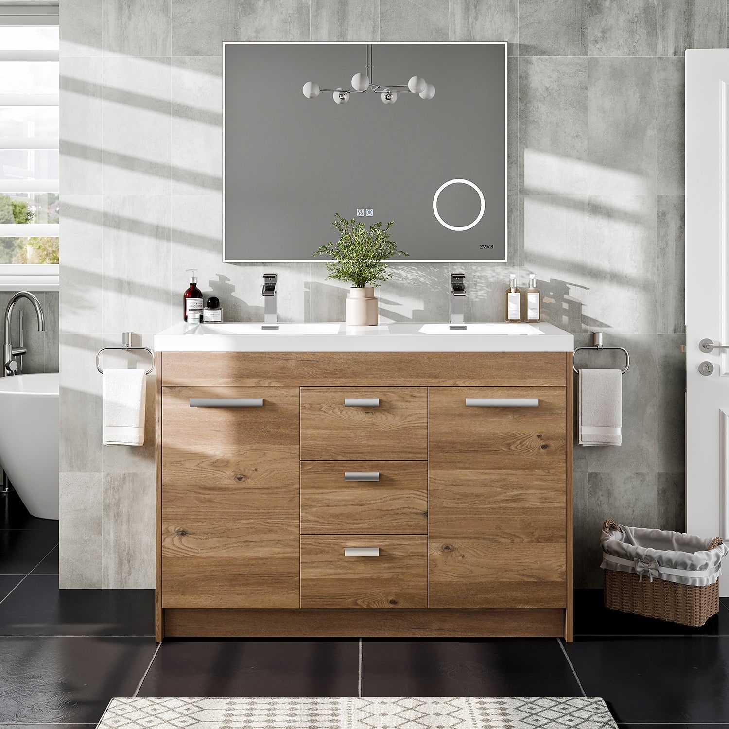 47.3 Milan Single Sink Bathroom Vanity, Modern Grey, Radiant Gold Bas