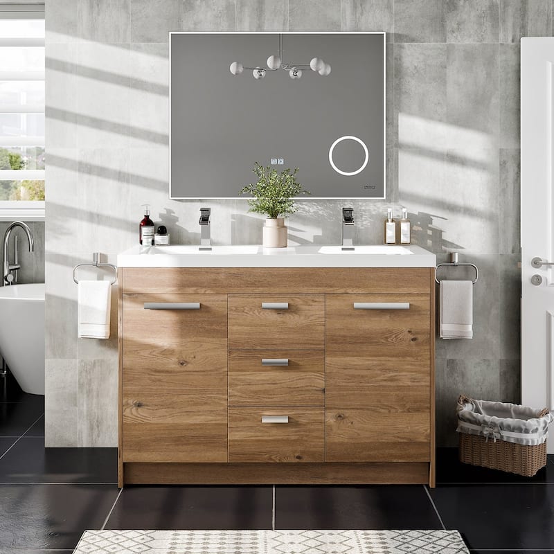 Eviva Lugano 48" Natural Oak DS Bath Vanity with WH Integrated Top