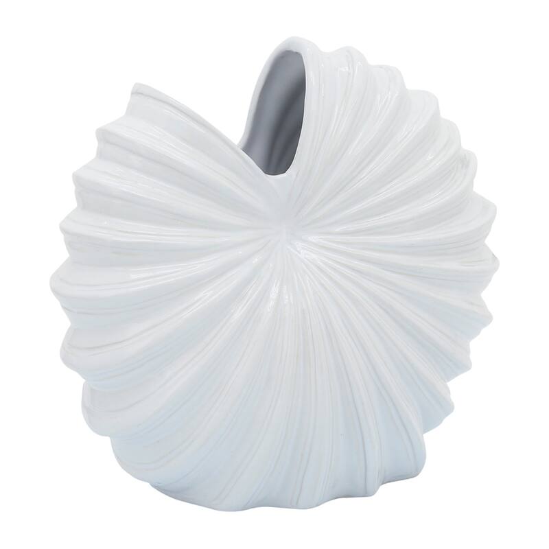 Sagebrook Home Ceramic Shell Vase, White Finish,Coastal Nautical