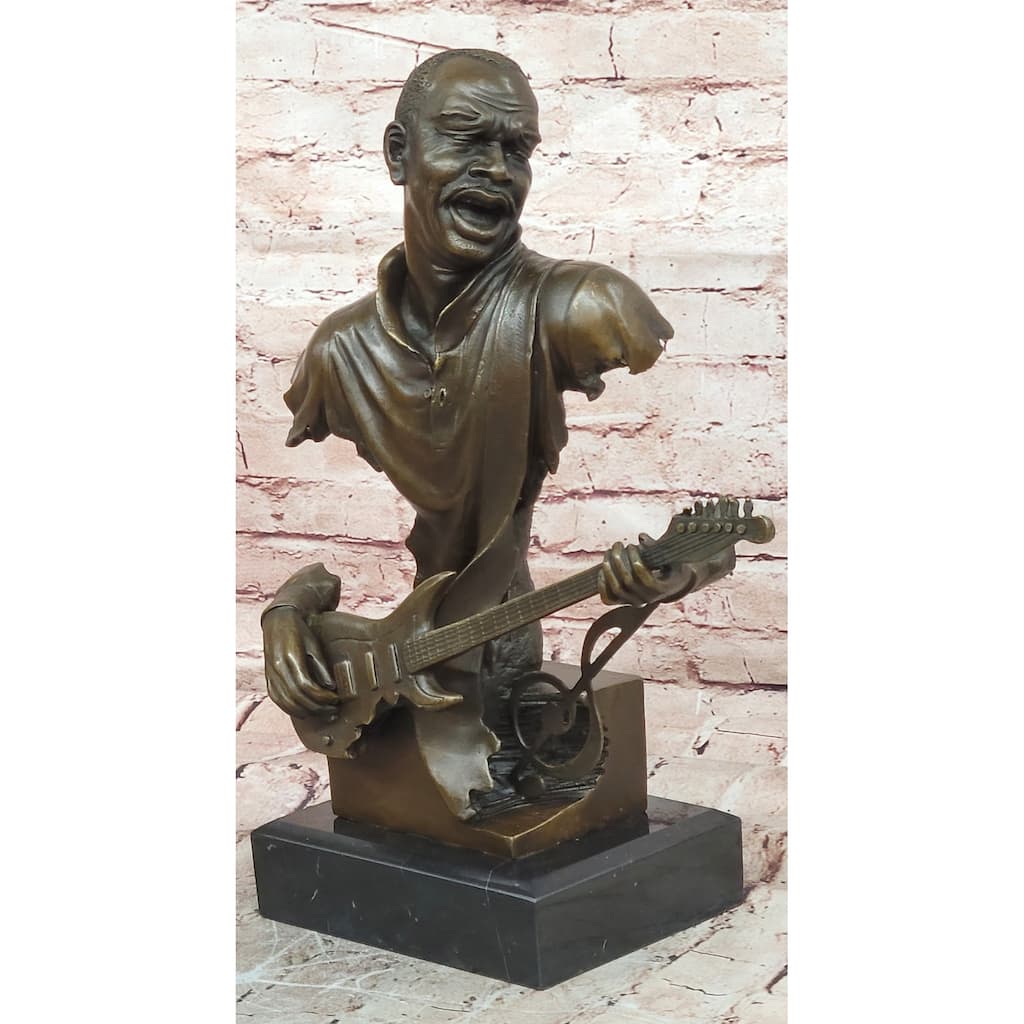 Black Guitarist Musician Bronze Bust Statue Sculpture Figure Original Art 17 Inches X 12 Inches