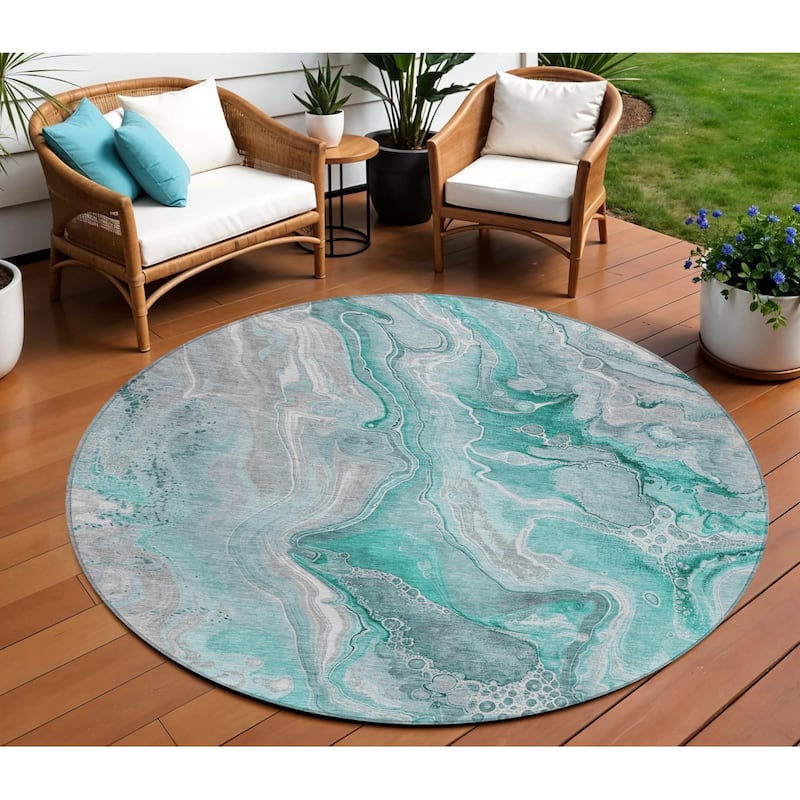 HomeRoots Abstract Modern Rectangle Outdoor Rug - 8' Round