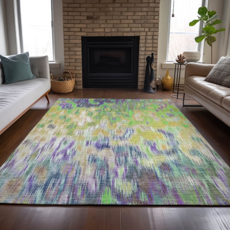 Machine Washable Indoor/Outdoor Modern Watercolor Chantille Rug