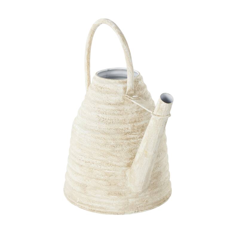 Metal Watering Can Beehive Shaped Watering Can Indoor Outdoor Planter with Large Loop Handle - Gray or Cream - Roche River Decor