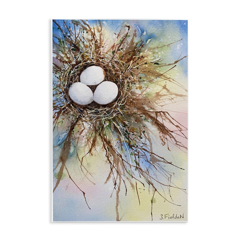 Stupell Modern Watercolor Bird Nest Wall Plaque Art Design By Stephanie Fielden - 13 x 19