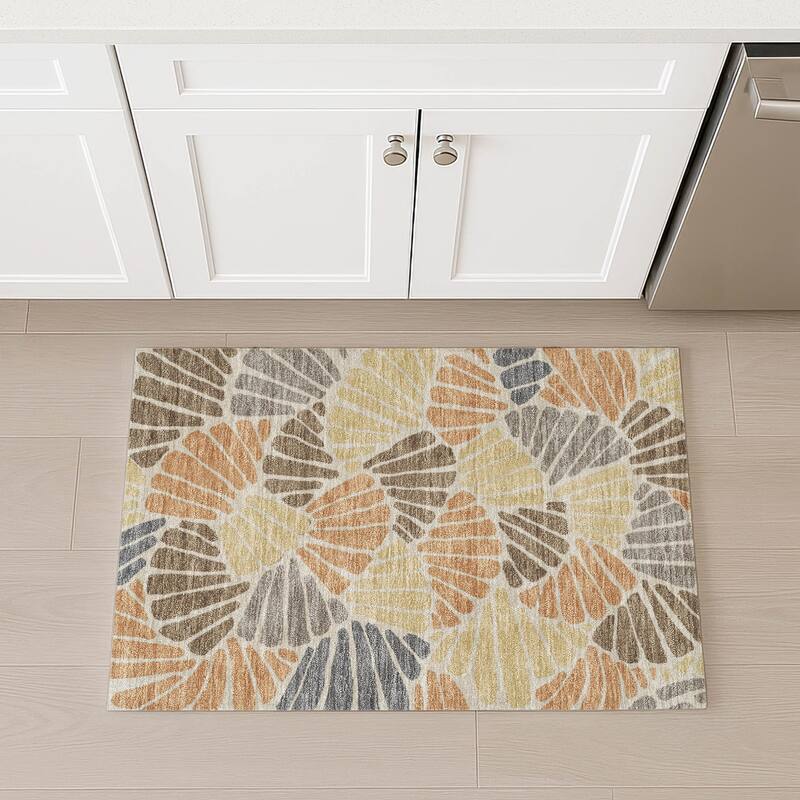Machine Washable Indoor/ Outdoor Floral Modern Chantille Rug