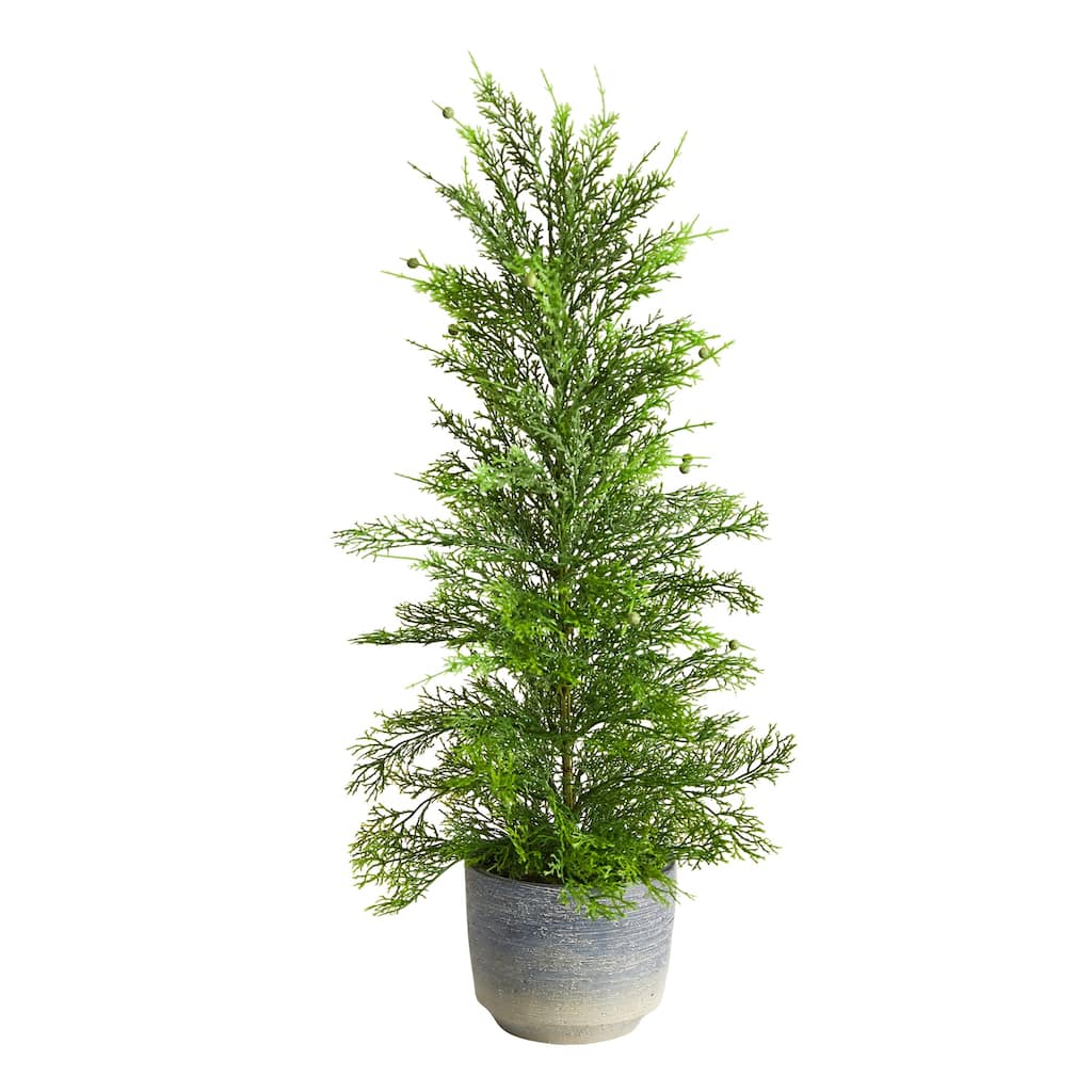 Artificial Tree with Planter - 27 Inch Indoor Decorative Tree - Antique Style Accent Plant - Green - 61 Inches and Over