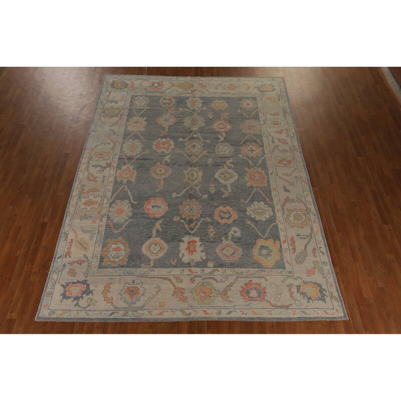 Hand Knotted Oriental 100% Wool Carpet Transitional All-Over Greys & Charcoal Oushak Area Rug - 12' 0'' X 8' 1''