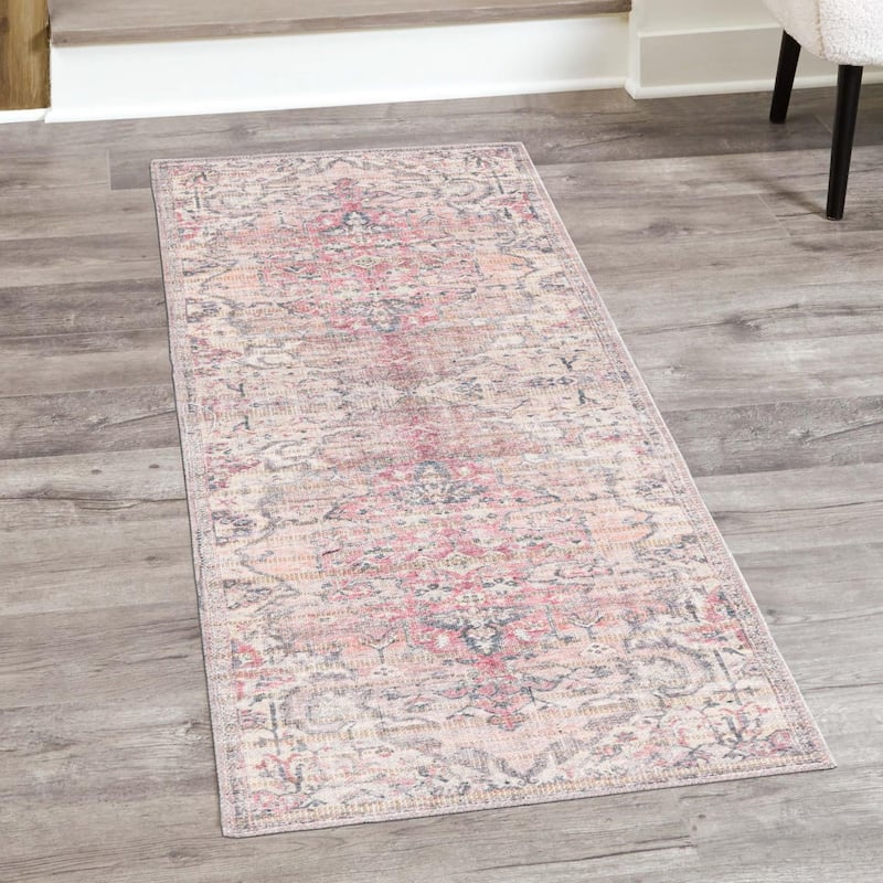 Transitional Pria Collection Area Rug - 2'7"x13'1" - Beige-Pink