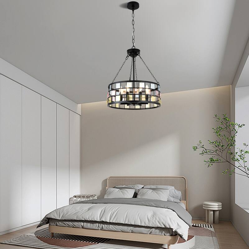 CurveCurio 20" Modern Tiffany DIY Chandelier, 6-Light w 24" Adjustable Hanging Chain for Dining Room, Bedroom and Foyer