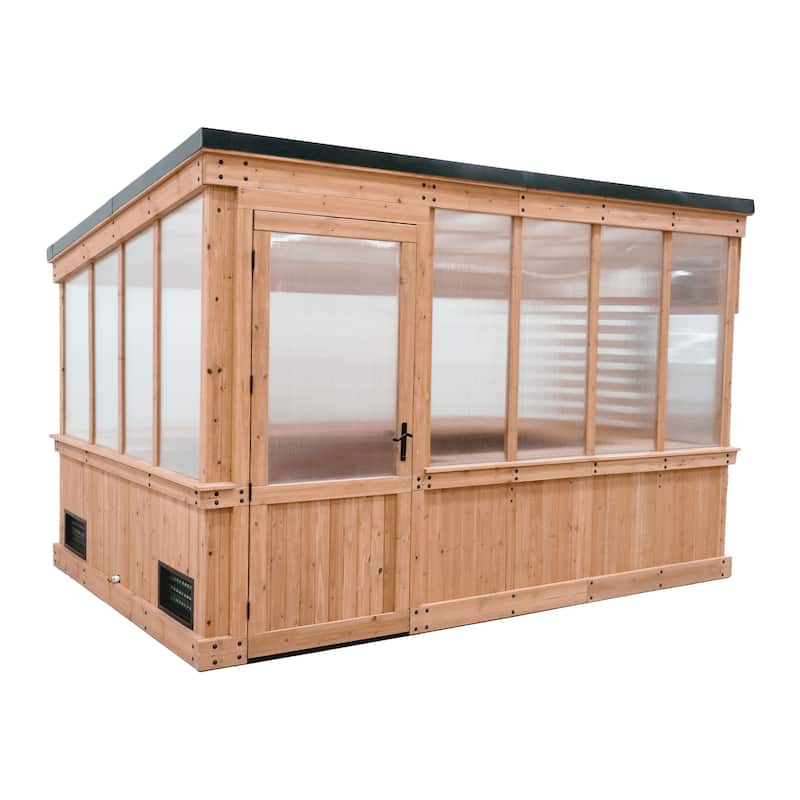 Backyard Discovery Zalie 11' x 7' Cedar Wood Greenhouse Kit, PowerPort - 11'5" x 7'2" - Hobby - 11'5" x 7'2" - Wood