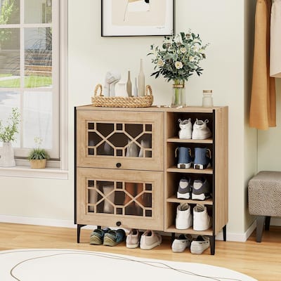 Freestanding Wood Shoe Cabinet Entry Way Shoe Rack Cabinet