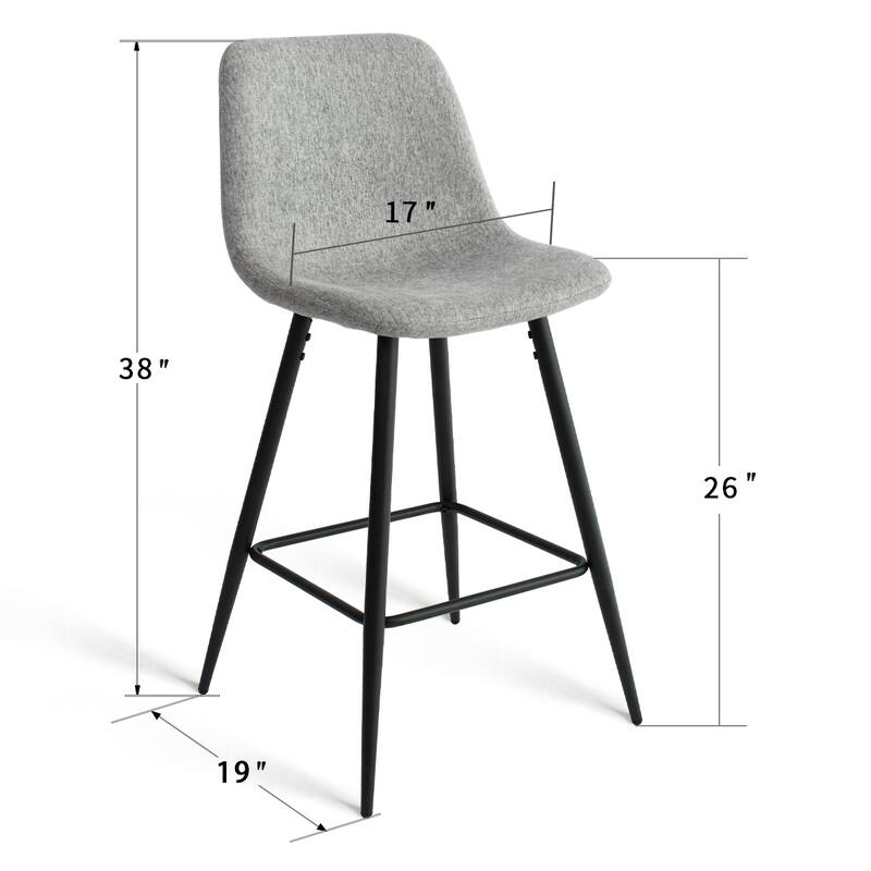 Fabric Upholstered 26" Counter Stool (Set of 2) - 38"x19"x19"