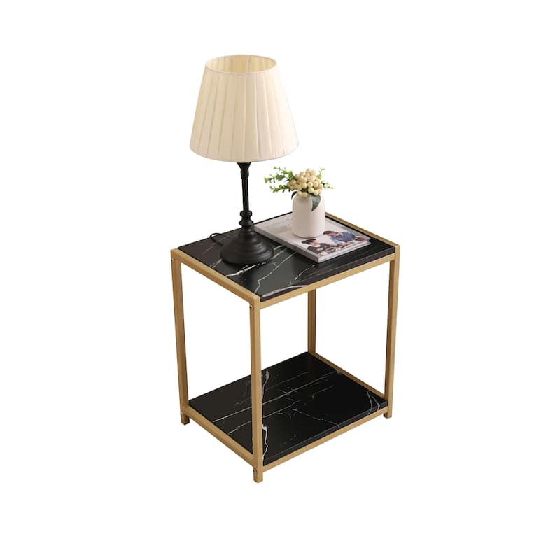 Side End Table, Nightstand Bedside Tables (Black/Gold)