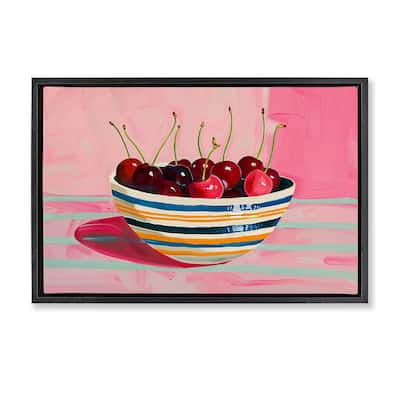 Stupell Bowl of Cherries on Pink Framed Floater Canvas Wall Art Design By Arlington Prints