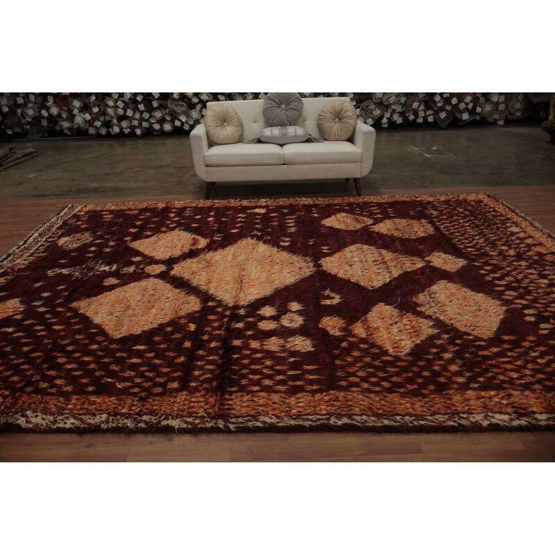 Hand Knotted Oriental 100% Wool Carpet Modern Tribal Red Moroccan Area Rug - 12' 7'' X 9' 7''