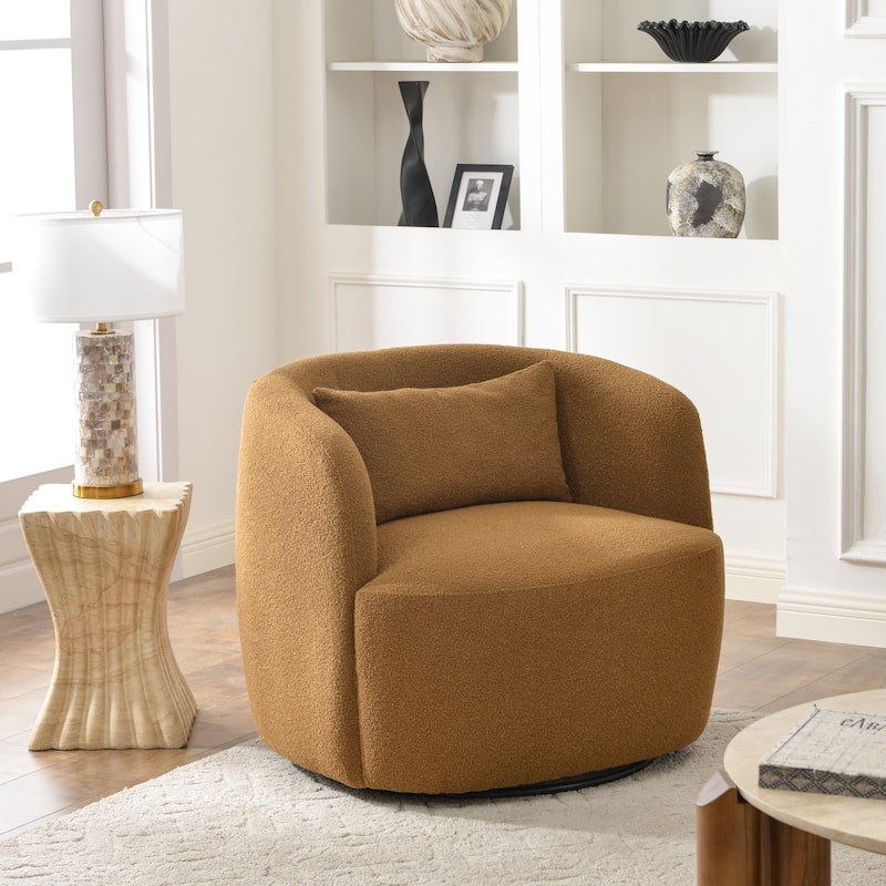 KINWELL 34" Sherpa Swivel Accent Chair Boucle Upholstered Armchair - Brown
