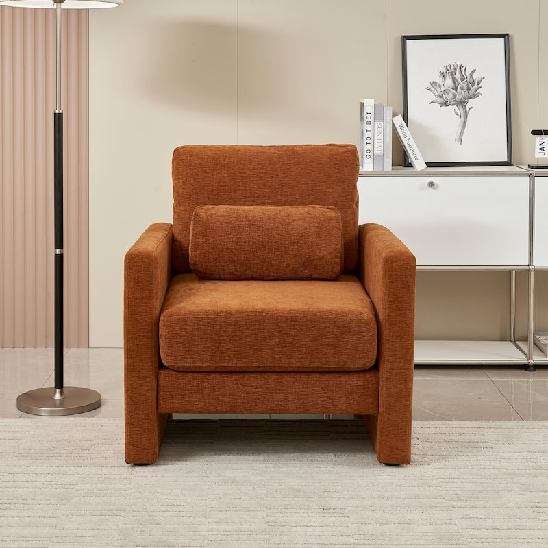 Orange 31.49" Chenille Arm Chair with Wood Frame