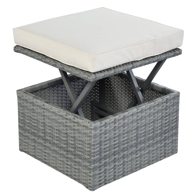 Outdoor 6-Piece Rattan Round Daybed Sunbed Set with Lift Table