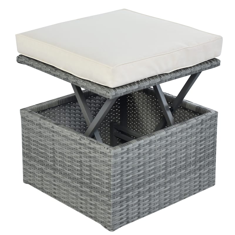 6-Pieces Outdoor Patio Rattan Round Daybed Sunbed Set with Retractable Canopy and Lift Table