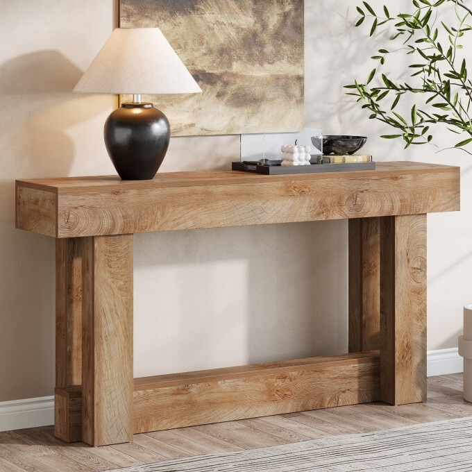 Farmhouse 63-inch Entryway Table, 2-Tier Wood Console Table