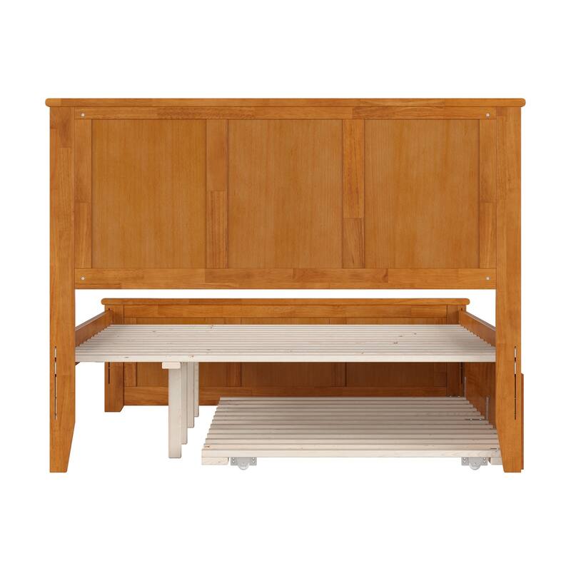 Solid Wood Platform Bed with Trundle - Full Size, Light Toffee Finish, Modern Bedroom Furniture
