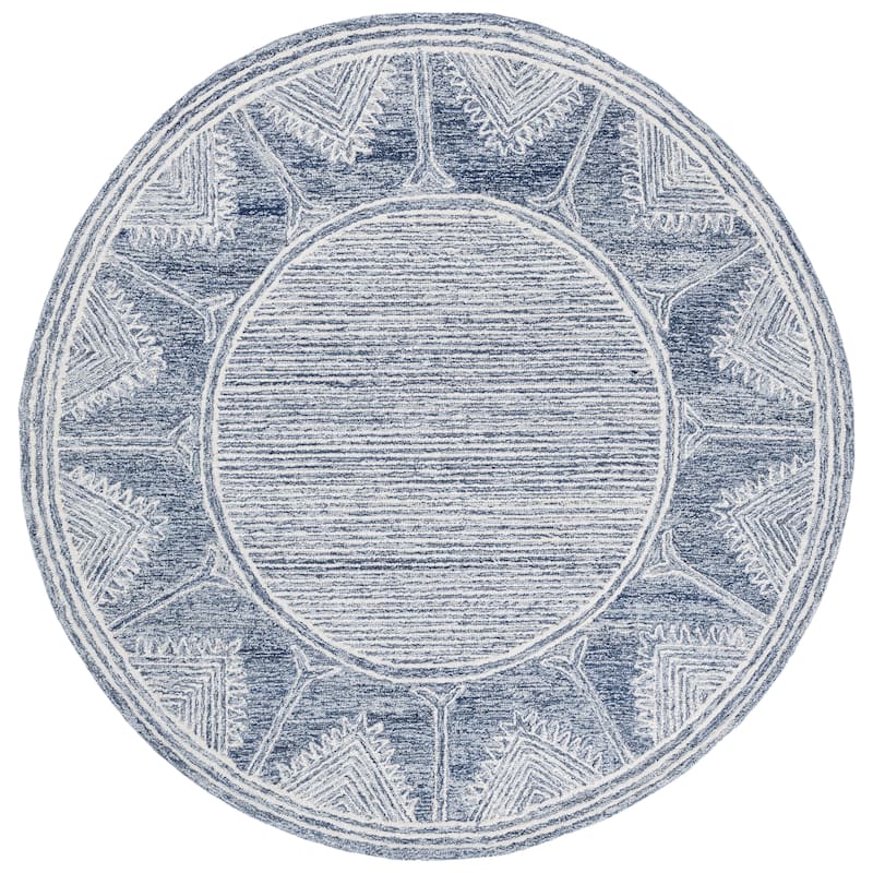 SAFAVIEH Handmade Pine Nevena Modern Wool Rug - 6' Round - Blue/Ivory