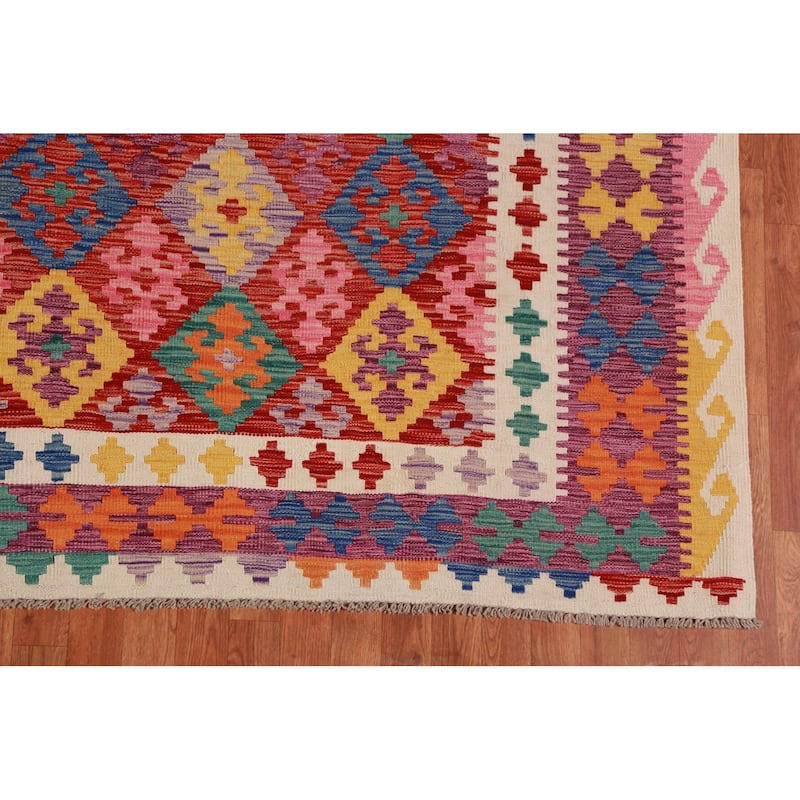 Kkilim Oriental Area Rug Hand-Woven Wool Carpet - 8'5"x 12'0"