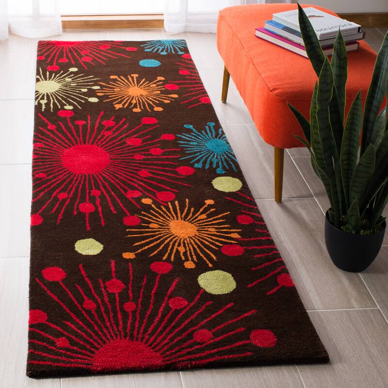 SAFAVIEH Handmade Soho Cristen Cosmos N.Z. Wool Rug - 2'6" x 8' Runner - Brown/Multi